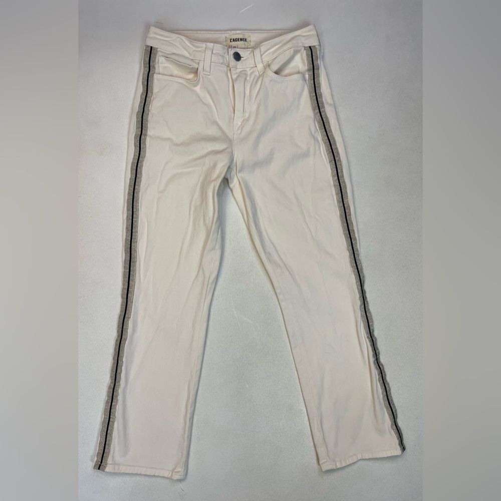 L’agence Nadia Side Tape High Waist Crop Denim Jeans Women Size 25 Vintage White